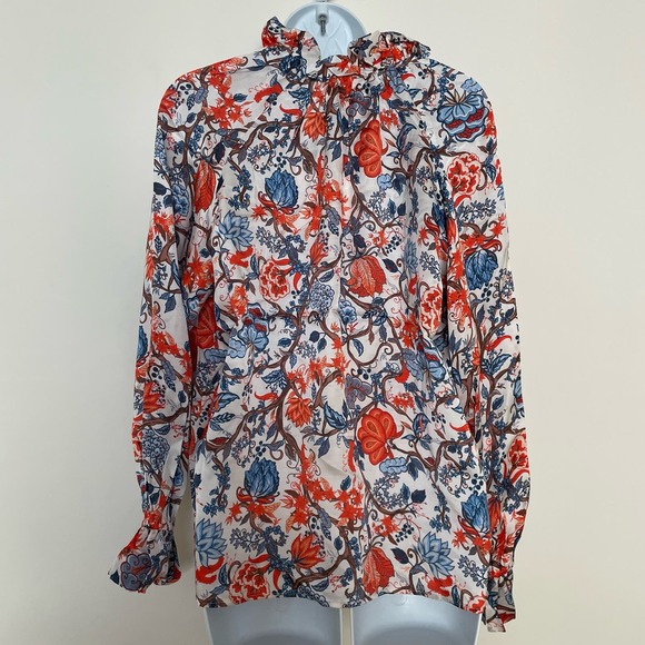 NWT Chloe Kristyn Floral Print Satin Ruffle Collar Blouse Medium - Picture 4 of 9
